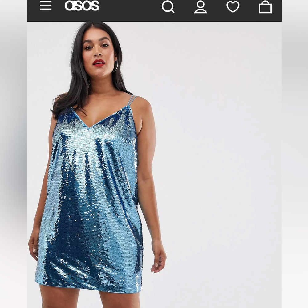 Never worn ASOS Curve all over sequin cami mini-dress blue